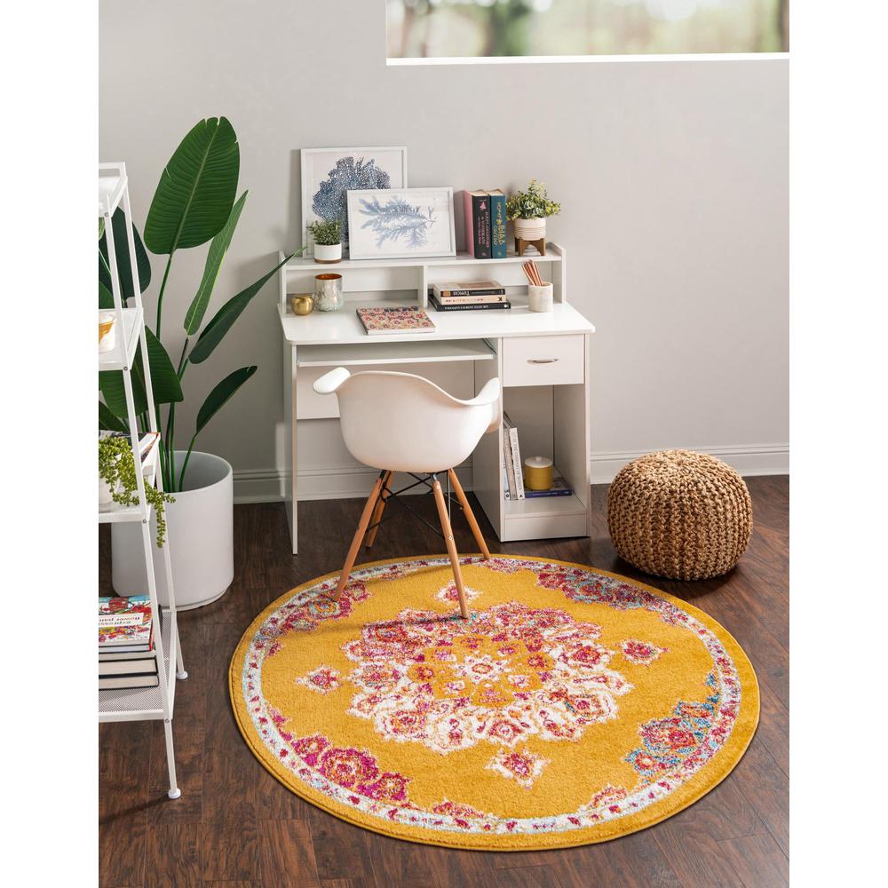Unique Loom 8 Ft Round Rug in Yellow (3158777). Picture 2