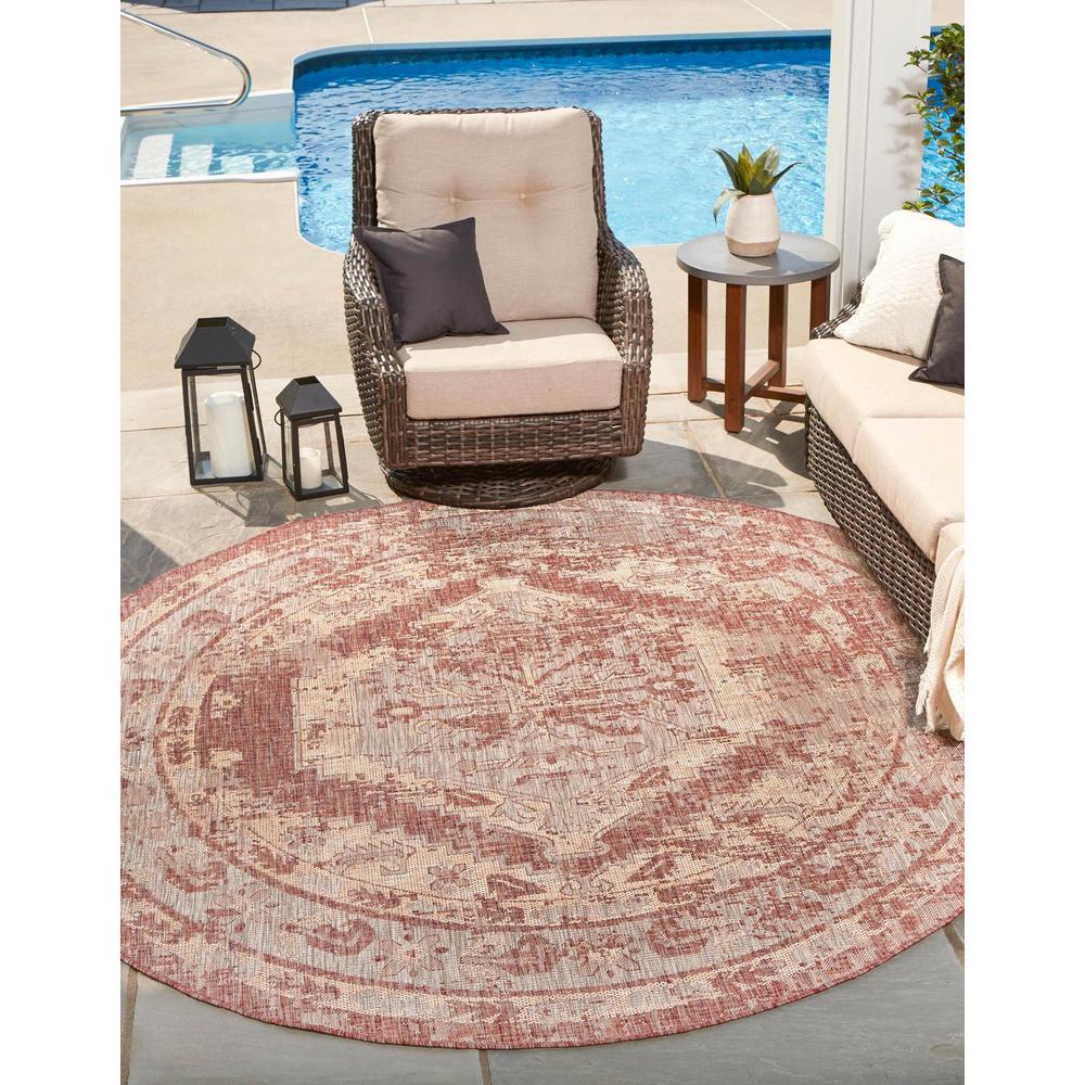 Unique Loom 8 Ft Round Rug in Rust Red (3163107). Picture 1