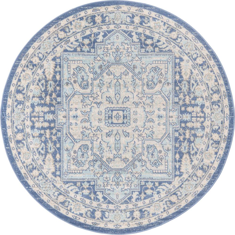 Unique Loom 5 Ft Round Rug in French Blue (3154818). Picture 1