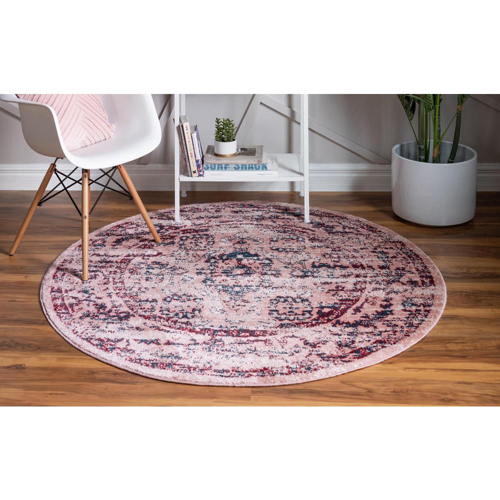 Unique Loom 5 Ft Round Rug in Pink (3150102). Picture 4