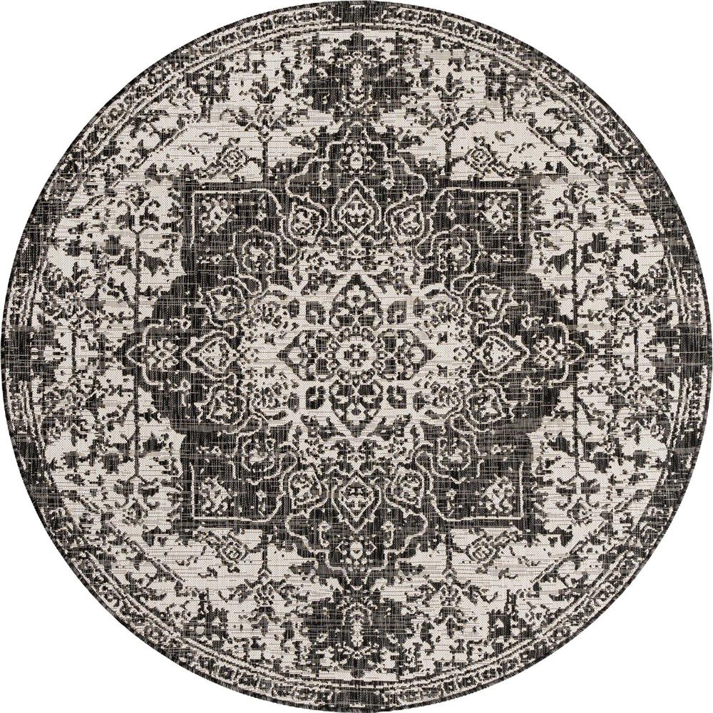 Jill Zarin Outdoor Collection, Area Rug, Charcoal Gray, 6' 7" x 6' 7", Round. Picture 1