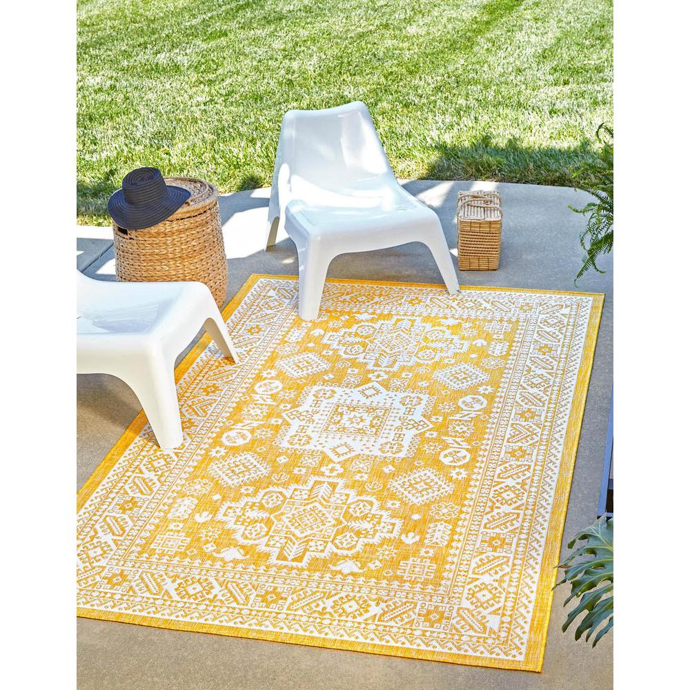 Outdoor Aztec Collection, Area Rug, Yellow, 3' 3" x 5' 3", Rectangular. Picture 2