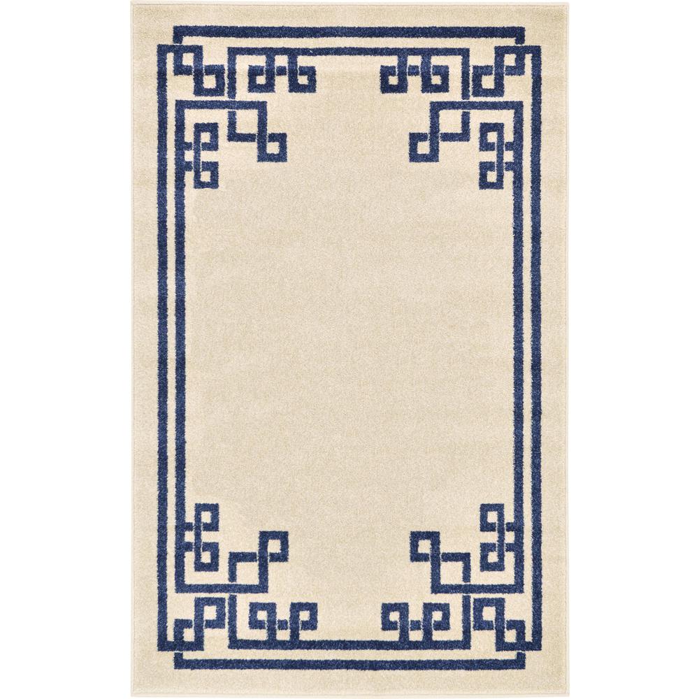 Geometric Athens Rug, Beige/Navy Blue (3' 3 x 5' 3). Picture 1