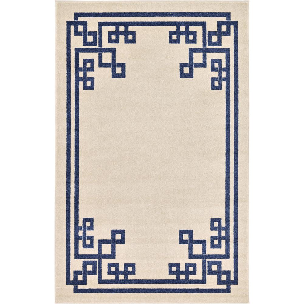 Geometric Athens Rug, Beige/Navy Blue (5' 0 x 8' 0). Picture 1