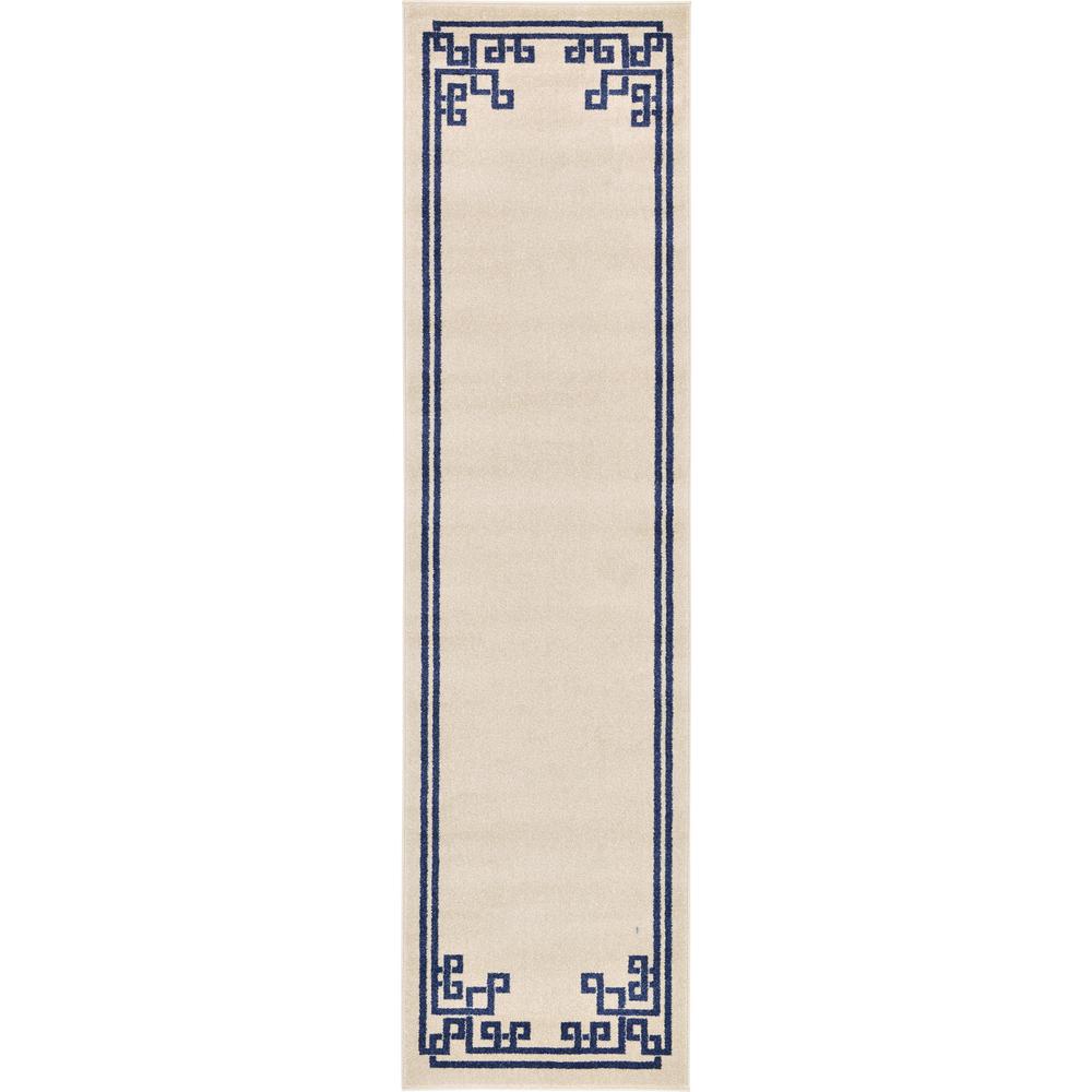 Geometric Athens Rug, Beige/Navy Blue (2' 7 x 10' 0). Picture 1