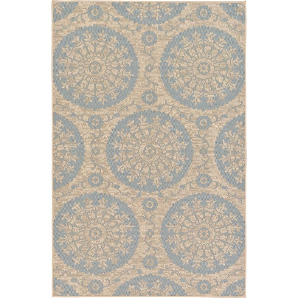 Outdoor Medallion Rug, Light Blue (5' 3 x 8' 0). Picture 1
