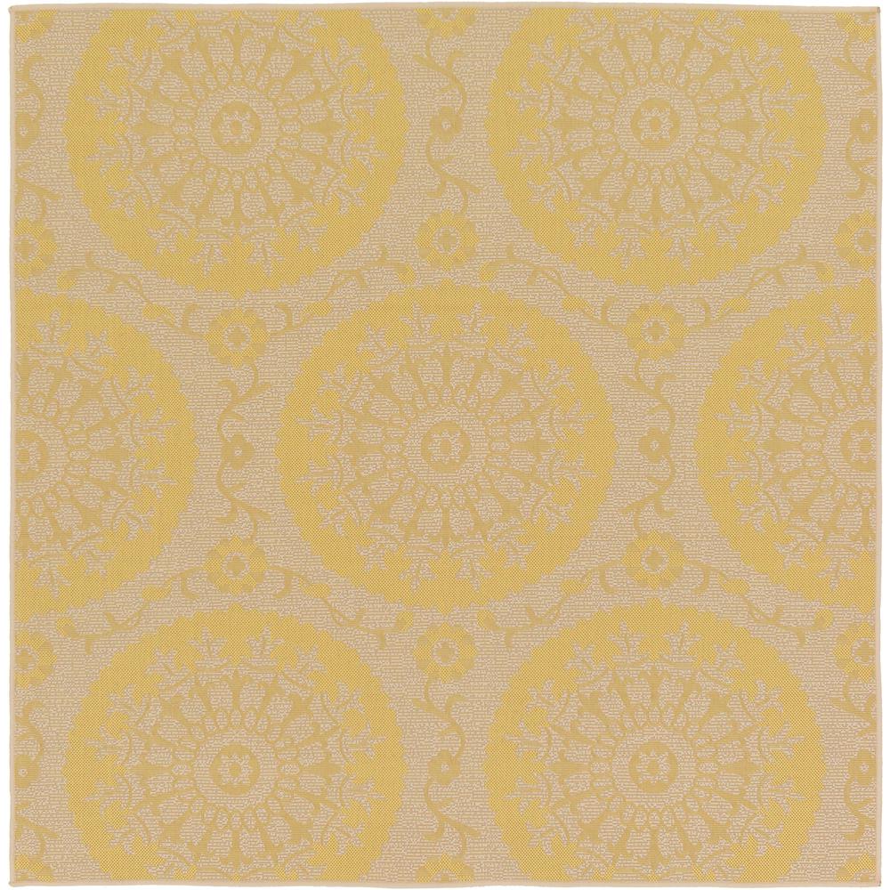 Outdoor Medallion Rug, Yellow (6' 0 x 6' 0). Picture 1