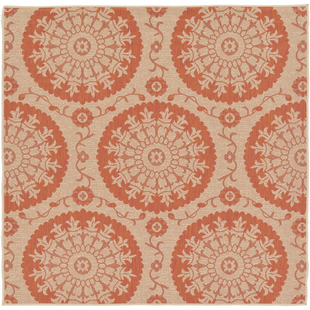 Outdoor Medallion Rug, Terracotta (6' 0 x 6' 0). The main picture.