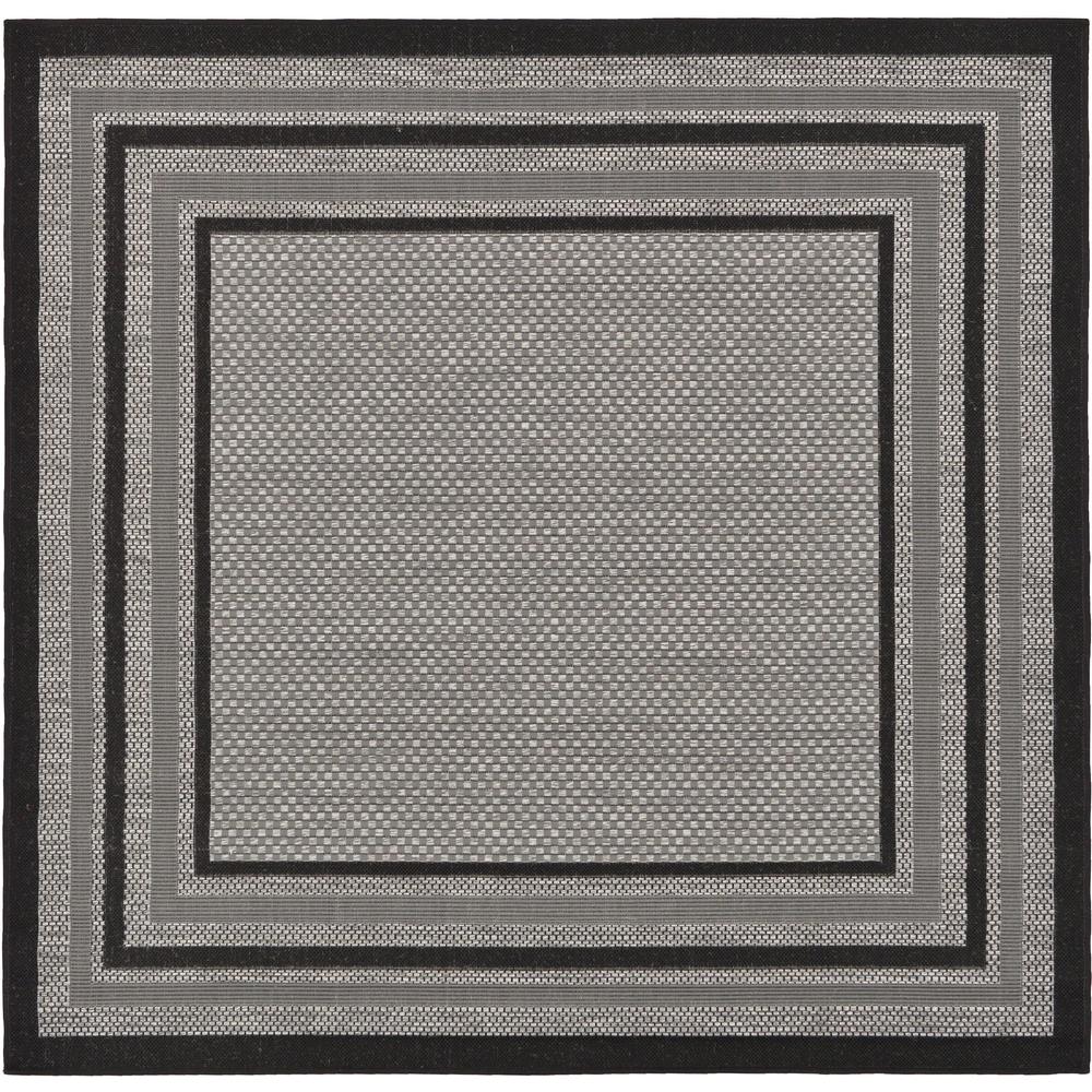 Outdoor Multi Border Rug, Gray (6' 0 x 6' 0). Picture 1