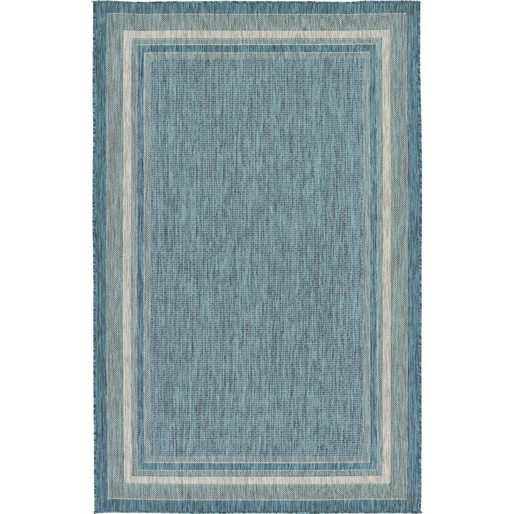 Outdoor Soft Border Rug, Teal (5' 0 x 8' 0). The main picture.
