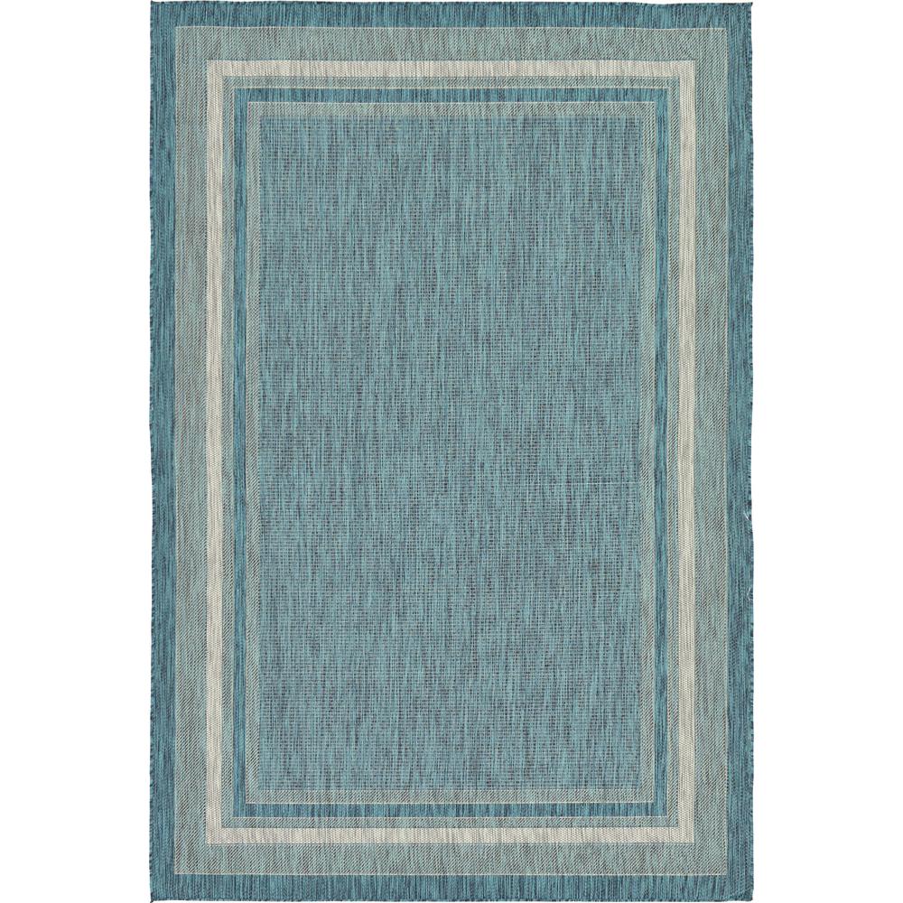 Outdoor Soft Border Rug, Teal (6' 0 x 9' 0). The main picture.