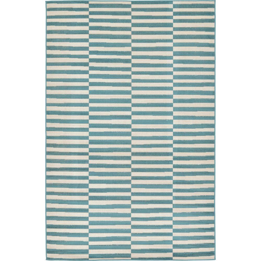 Striped Williamsburg Rug, Teal (5' 0 x 8' 0). Picture 1
