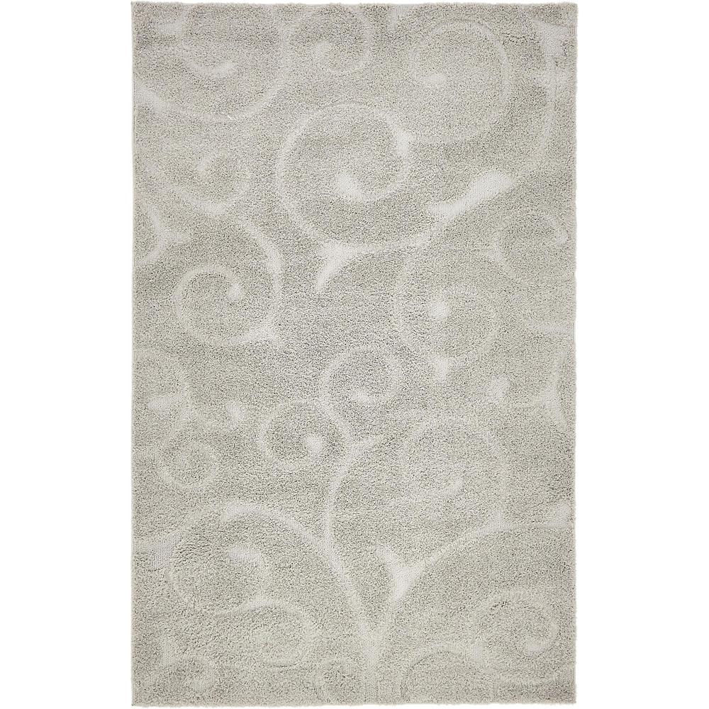 Carved Floral Shag Rug, Gray (5' 0 x 8' 0). Picture 1