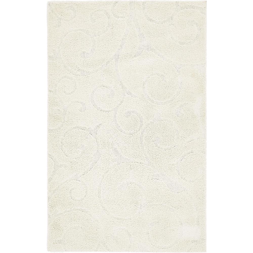 Carved Floral Shag Rug, Ivory (5' 0 x 8' 0). Picture 1