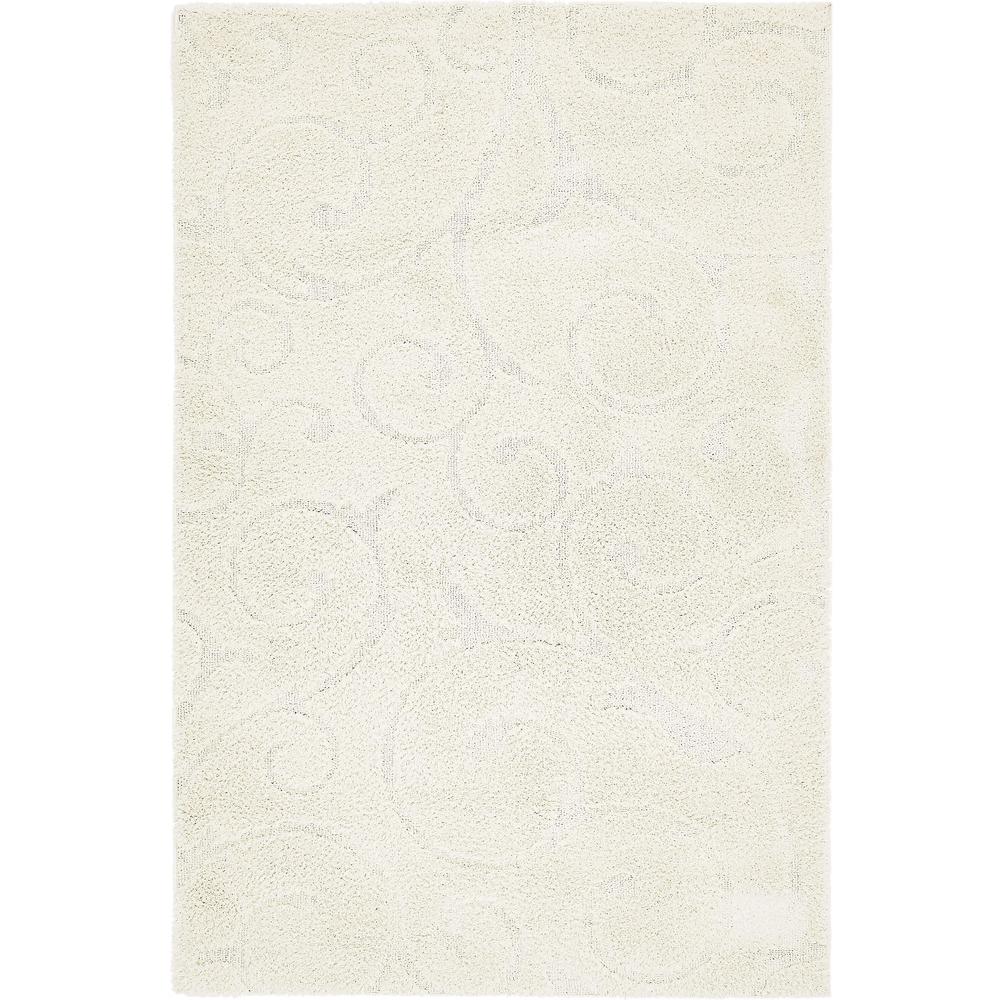 Carved Floral Shag Rug, Ivory (4' 0 x 6' 0). Picture 1