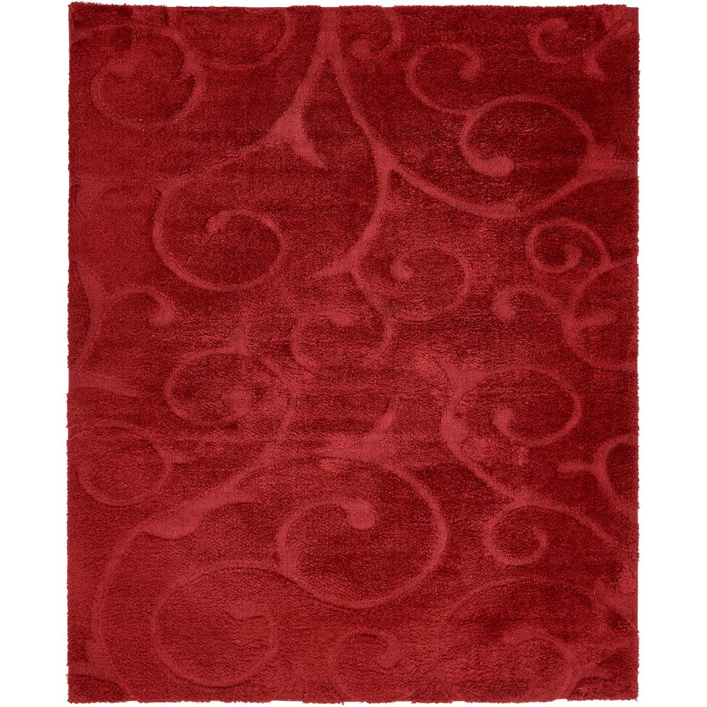 Carved Floral Shag Rug, Red (8' 0 x 10' 0). Picture 1