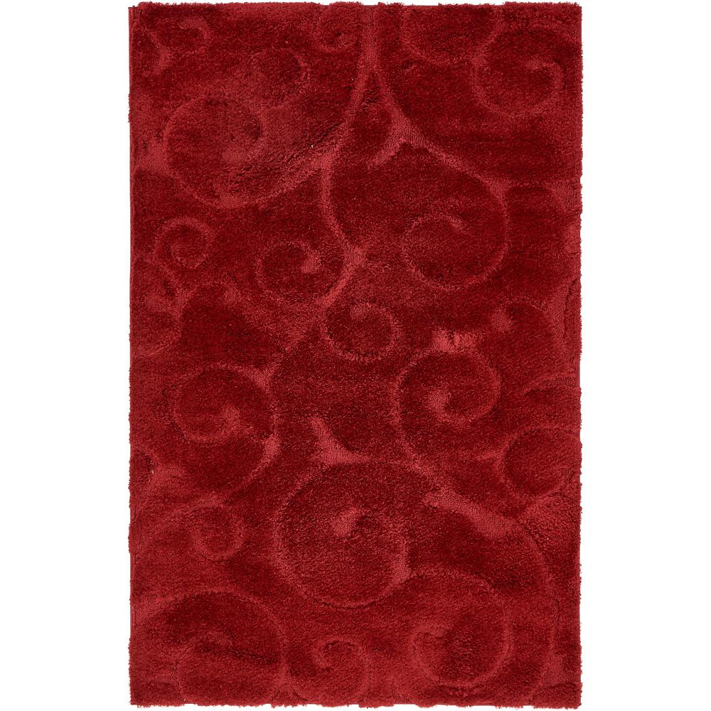Carved Floral Shag Rug, Red (5' 0 x 8' 0). Picture 1