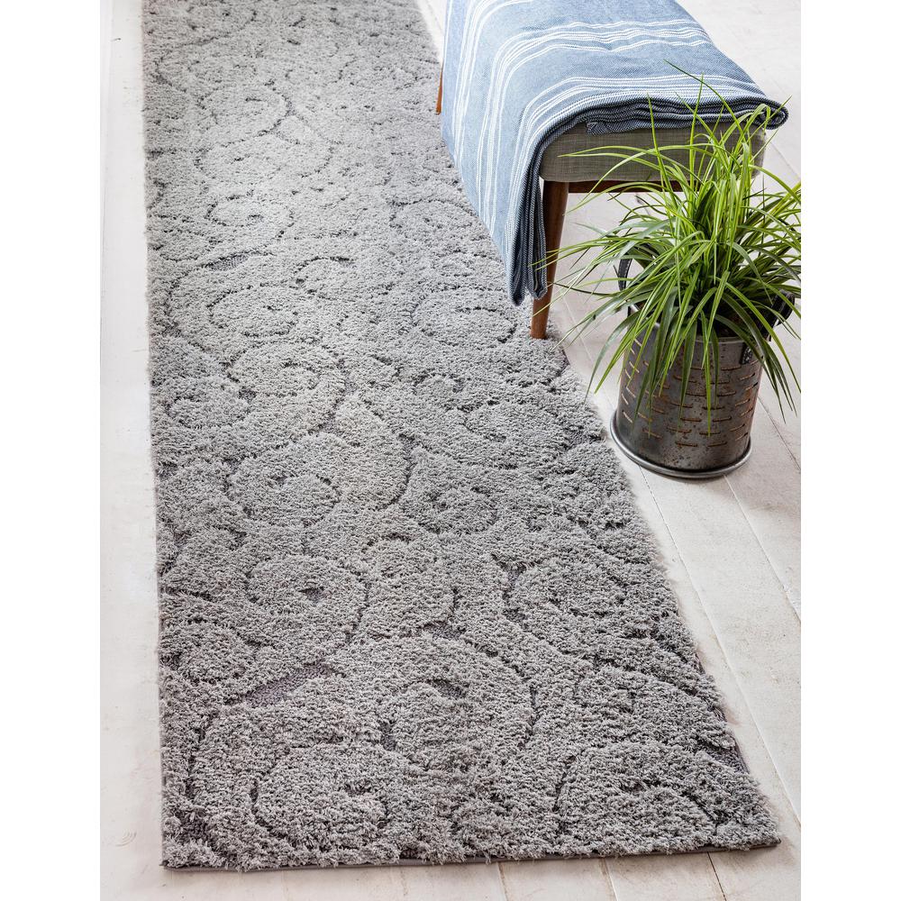 Carved Floral Shag Rug, Gray/Dark Gray (2' 7 x 10' 0). Picture 2