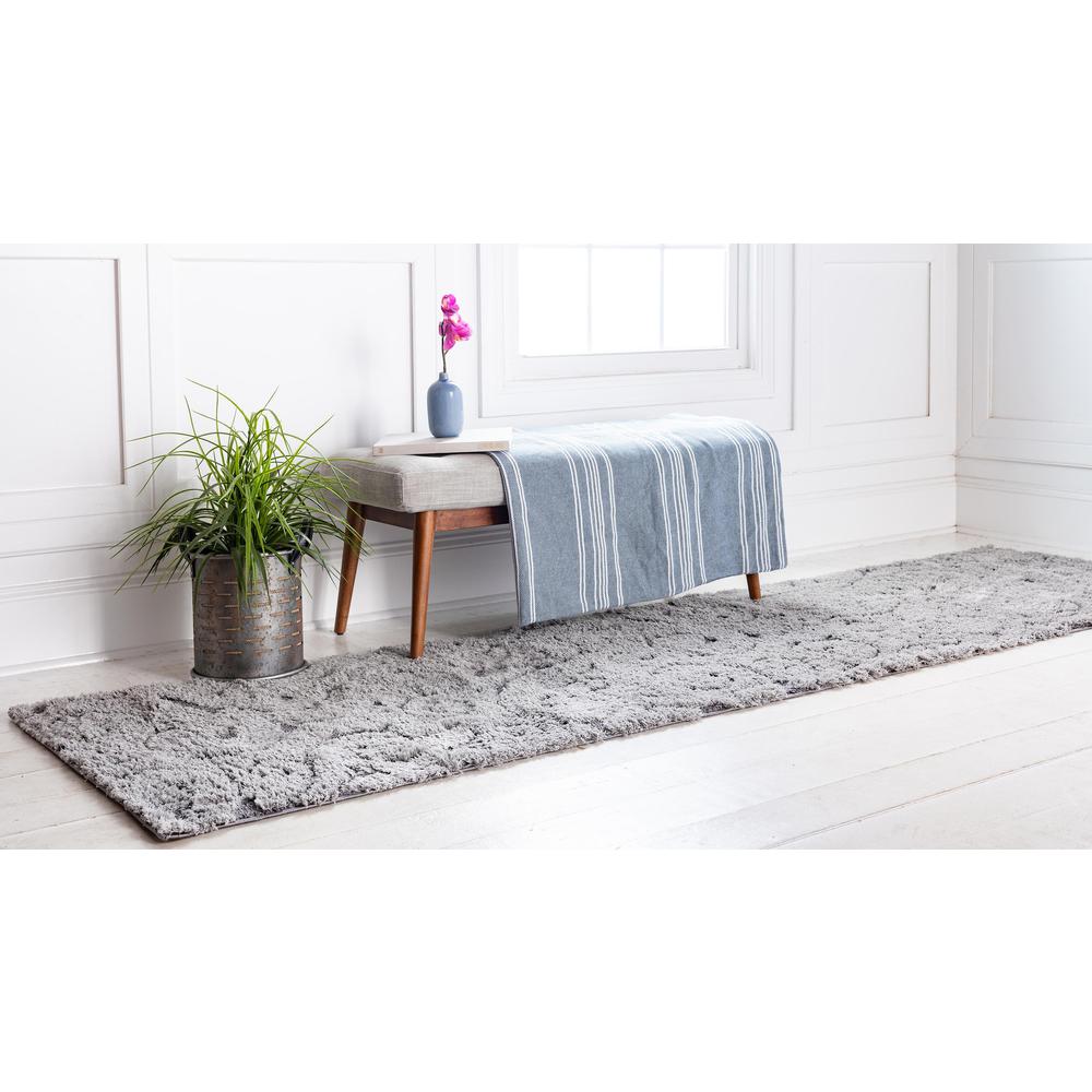 Carved Floral Shag Rug, Gray/Dark Gray (2' 7 x 10' 0). Picture 3