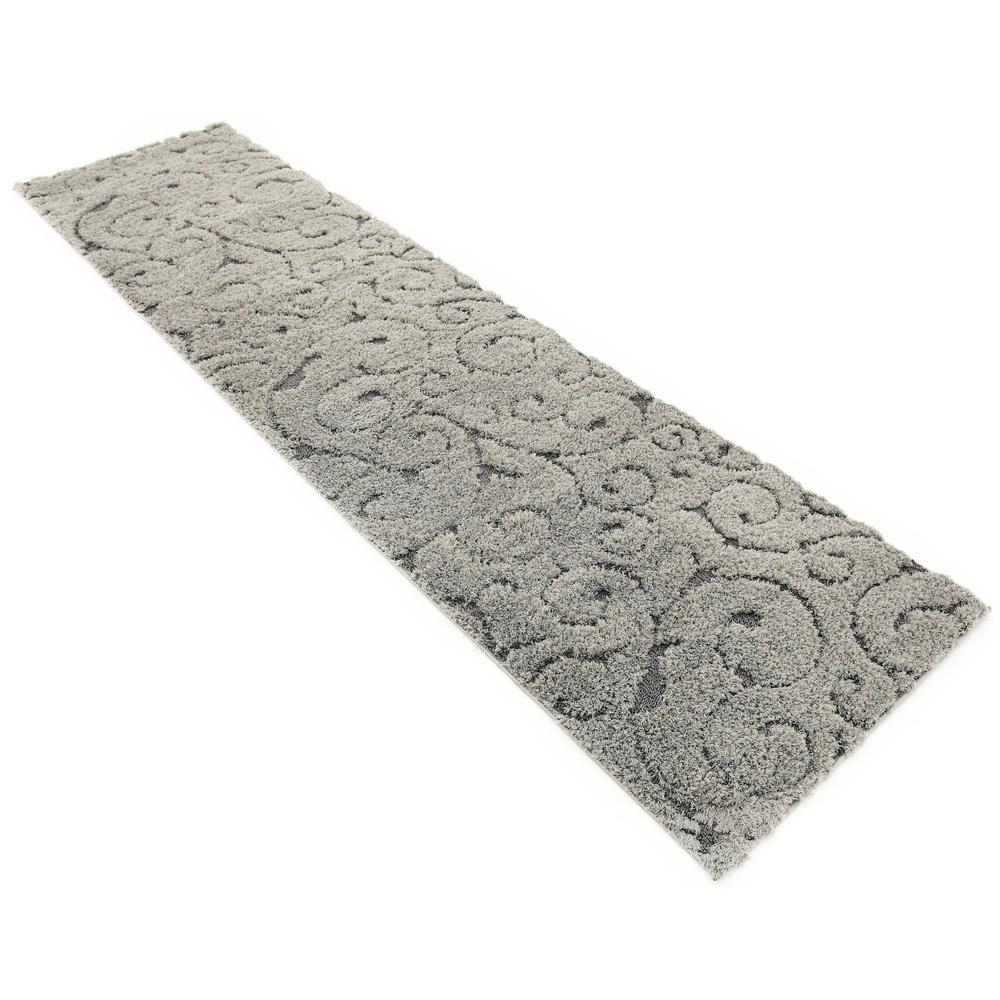 Carved Floral Shag Rug, Gray/Dark Gray (2' 7 x 10' 0). Picture 6
