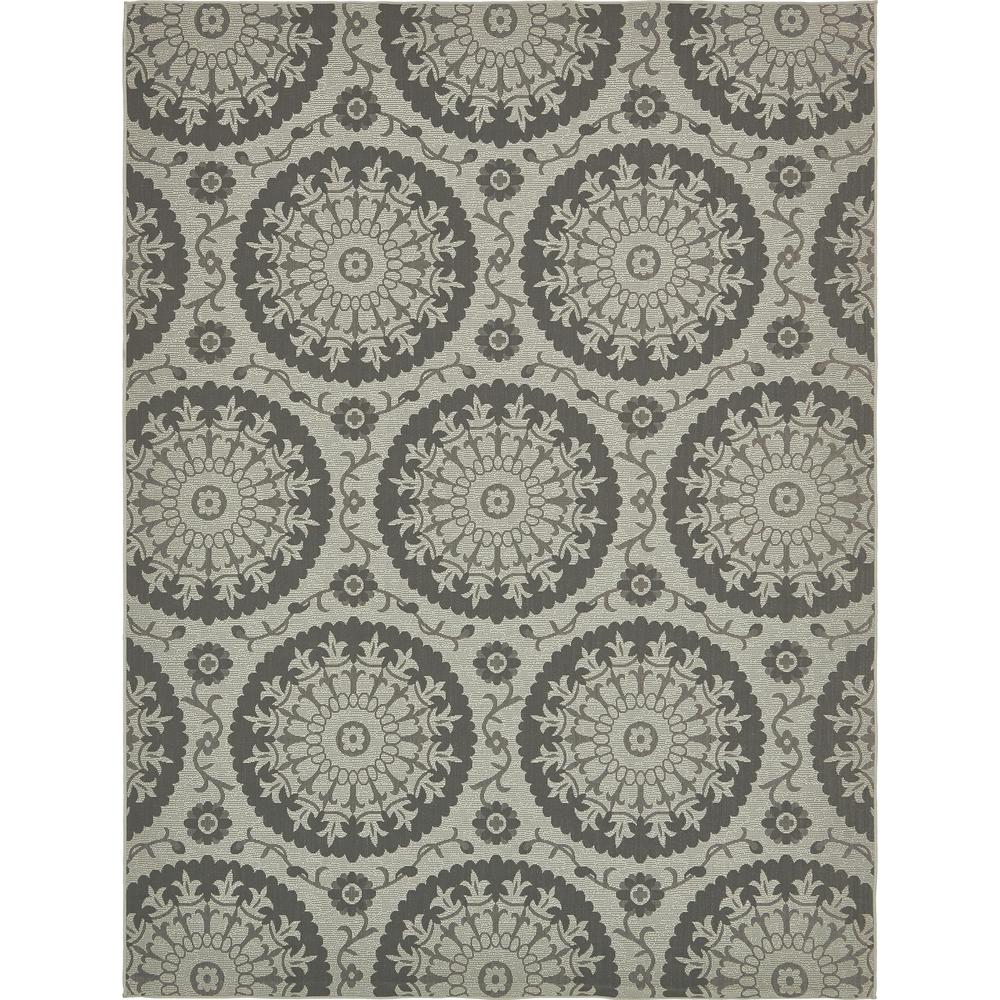 Outdoor Medallion Rug, Gray (9' 0 x 12' 0). Picture 1