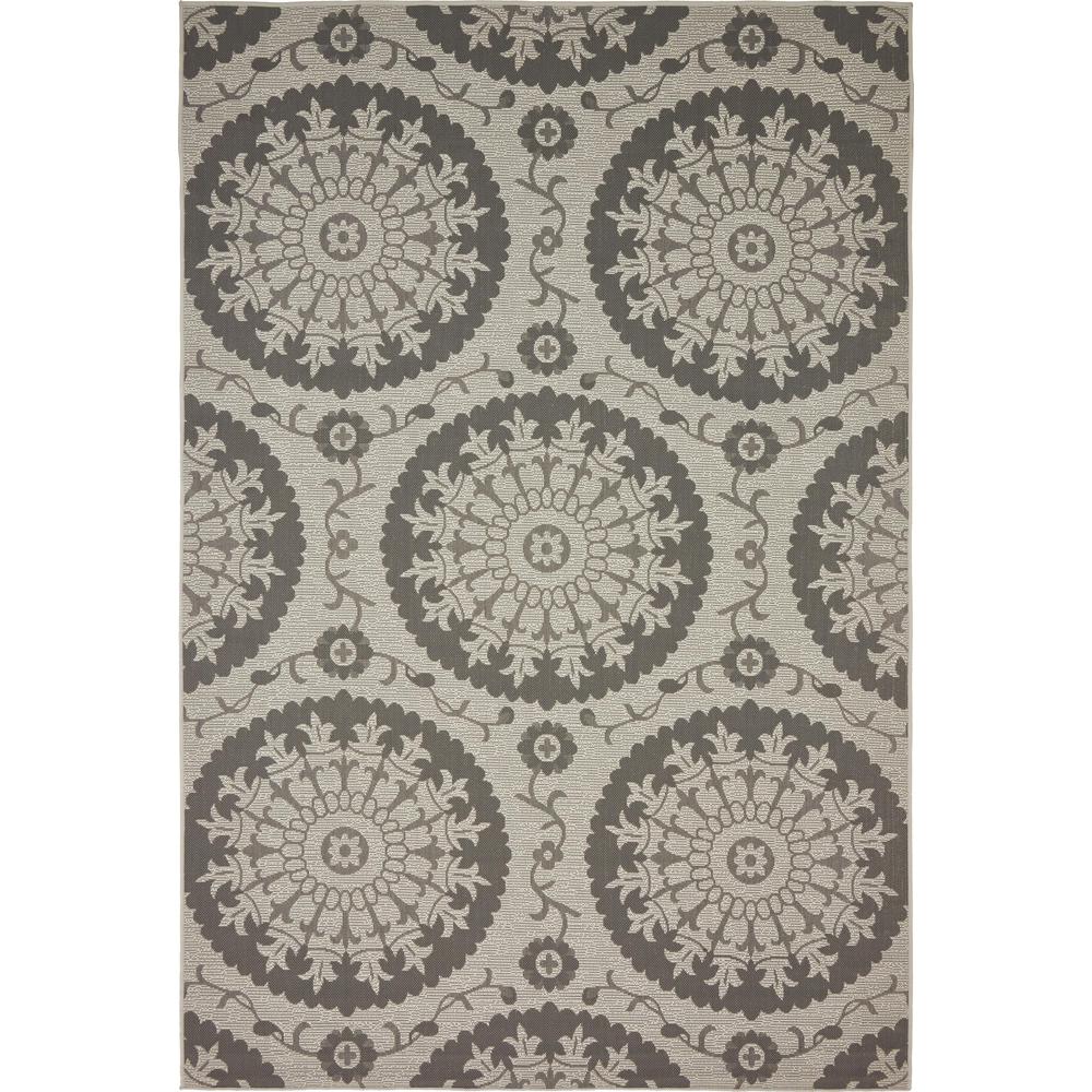 Outdoor Medallion Rug, Gray (6' 0 x 9' 0). The main picture.