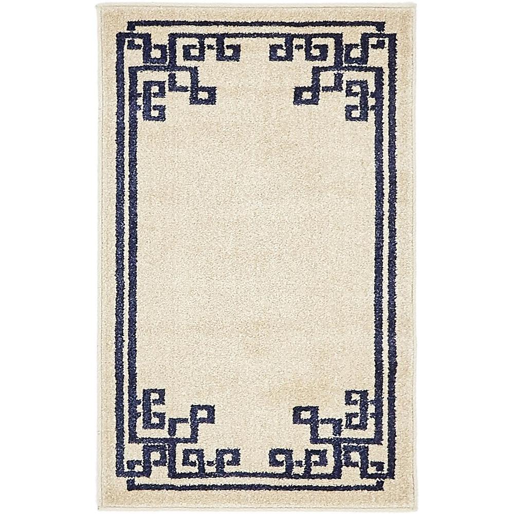 Geometric Athens Rug, Beige/Navy Blue (2' 0 x 3' 0). Picture 1