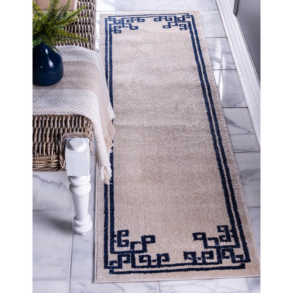 Geometric Athens Rug, Beige/Navy Blue (2' 7 x 10' 0). Picture 2