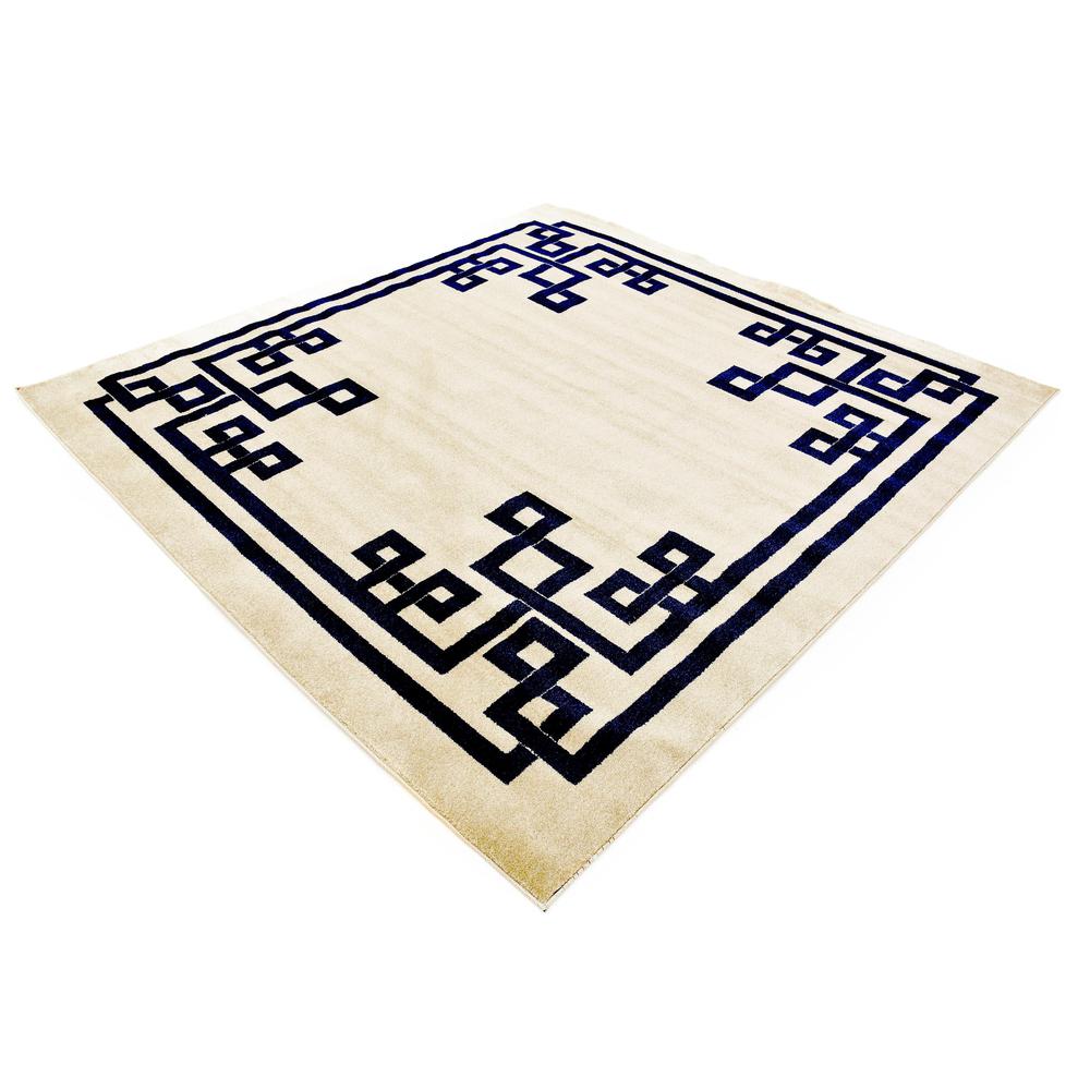 Geometric Athens Rug, Beige/Navy Blue (8' 0 x 8' 0). Picture 3