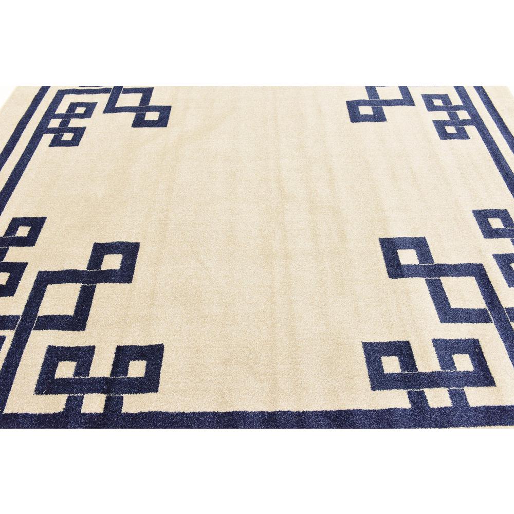 Geometric Athens Rug, Beige/Navy Blue (8' 0 x 8' 0). Picture 5