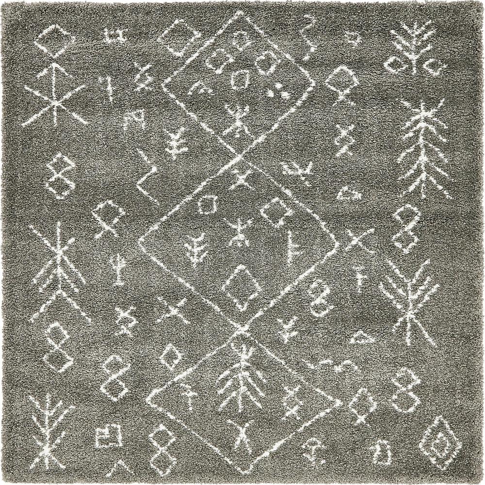Tribal Rabat Shag Rug, Gray (8' 0 x 8' 0). Picture 1