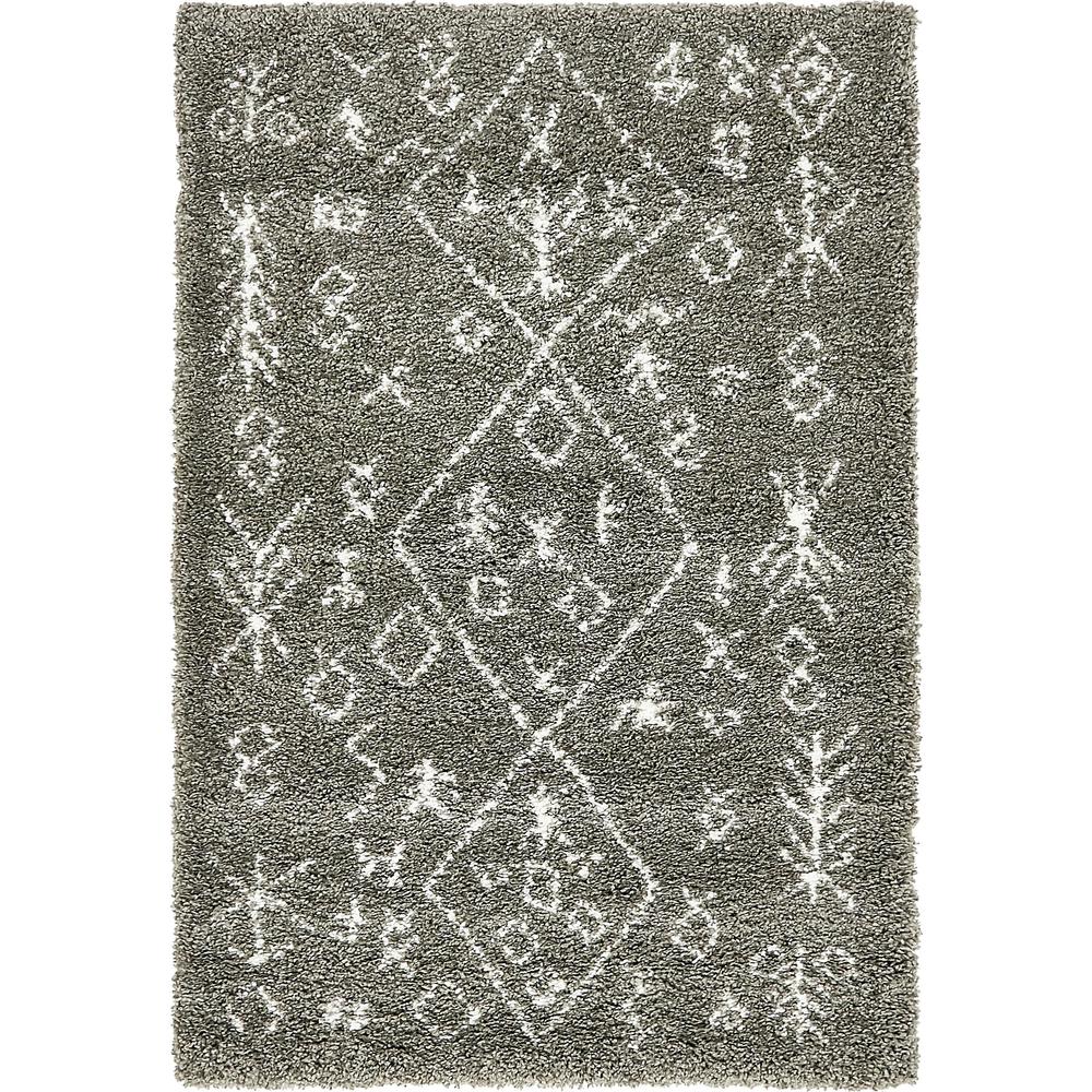 Tribal Rabat Shag Rug, Gray (4' 0 x 6' 0). Picture 1