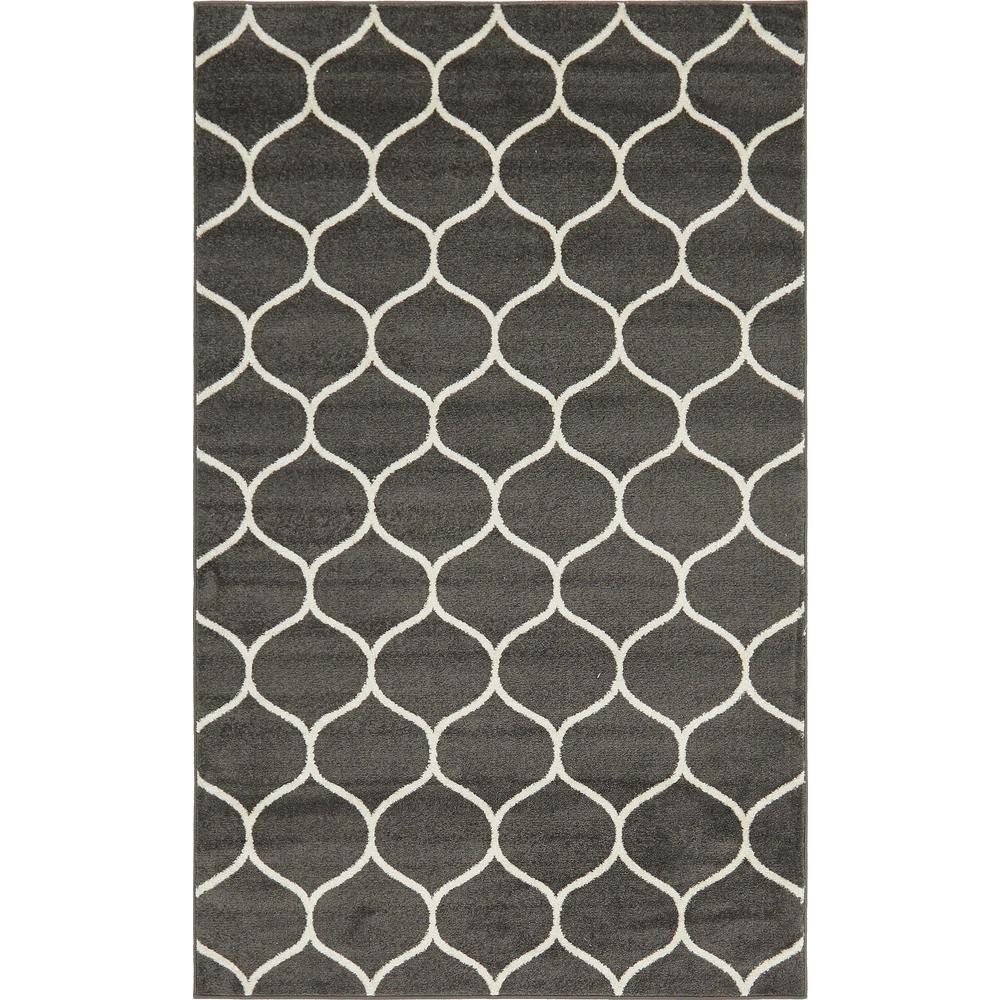 Rounded Trellis Frieze Rug, Dark Gray (5' 0 x 8' 0). Picture 1