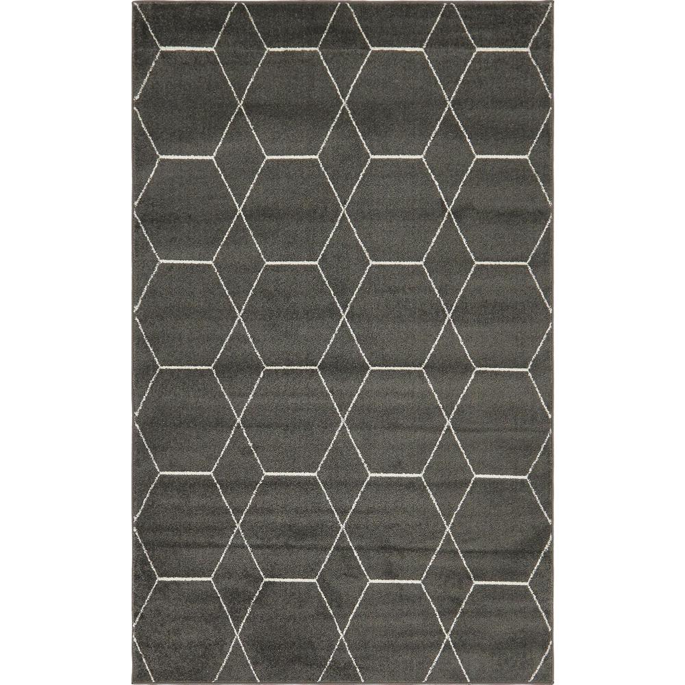 Geometric Trellis Frieze Rug, Dark Gray (5' 0 x 8' 0). Picture 1