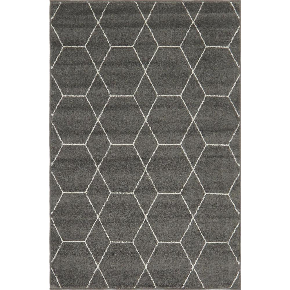 Geometric Trellis Frieze Rug, Dark Gray (4' 0 x 6' 0). Picture 1