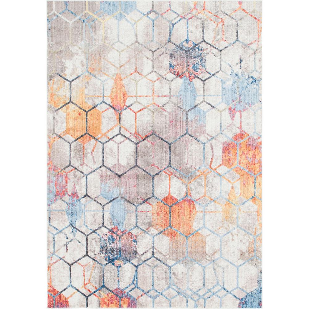 Rainbow Honeycomb Rug, White (7' 0 x 10' 0). Picture 1