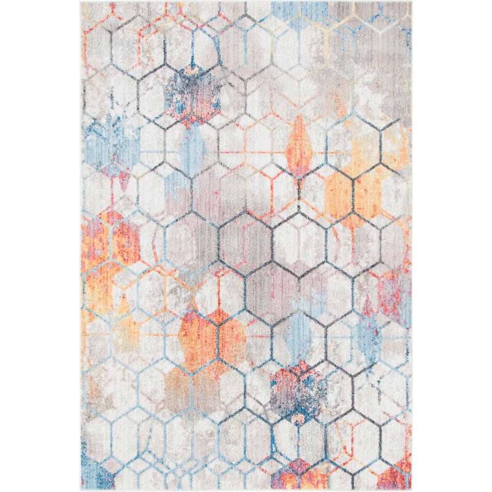 Rainbow Honeycomb Rug, White (5' 3 x 7' 9). Picture 1