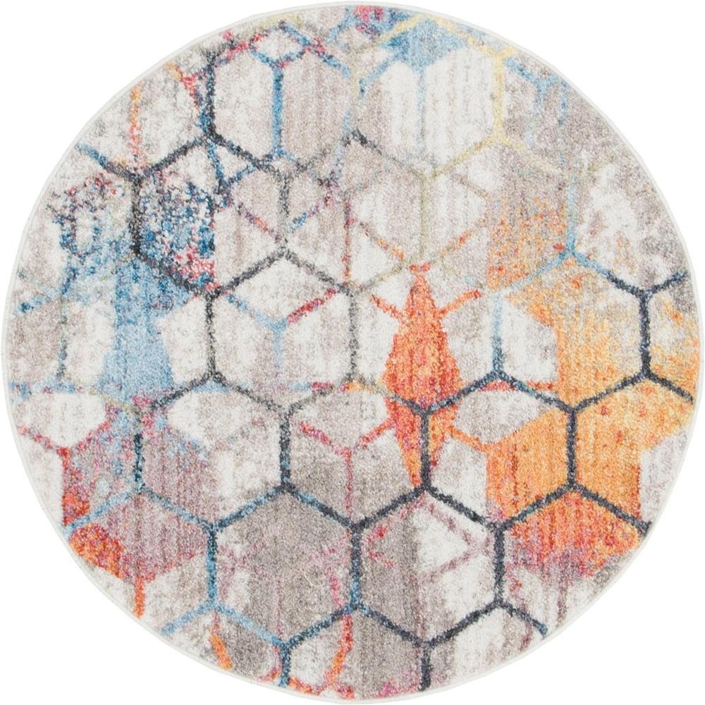 Rainbow Honeycomb Rug, White (3' 3 x 3' 3). The main picture.