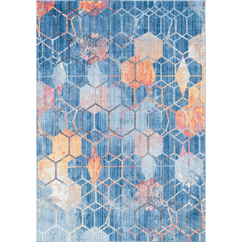 Rainbow Honeycomb Rug, Blue (7' 0 x 10' 0). Picture 1