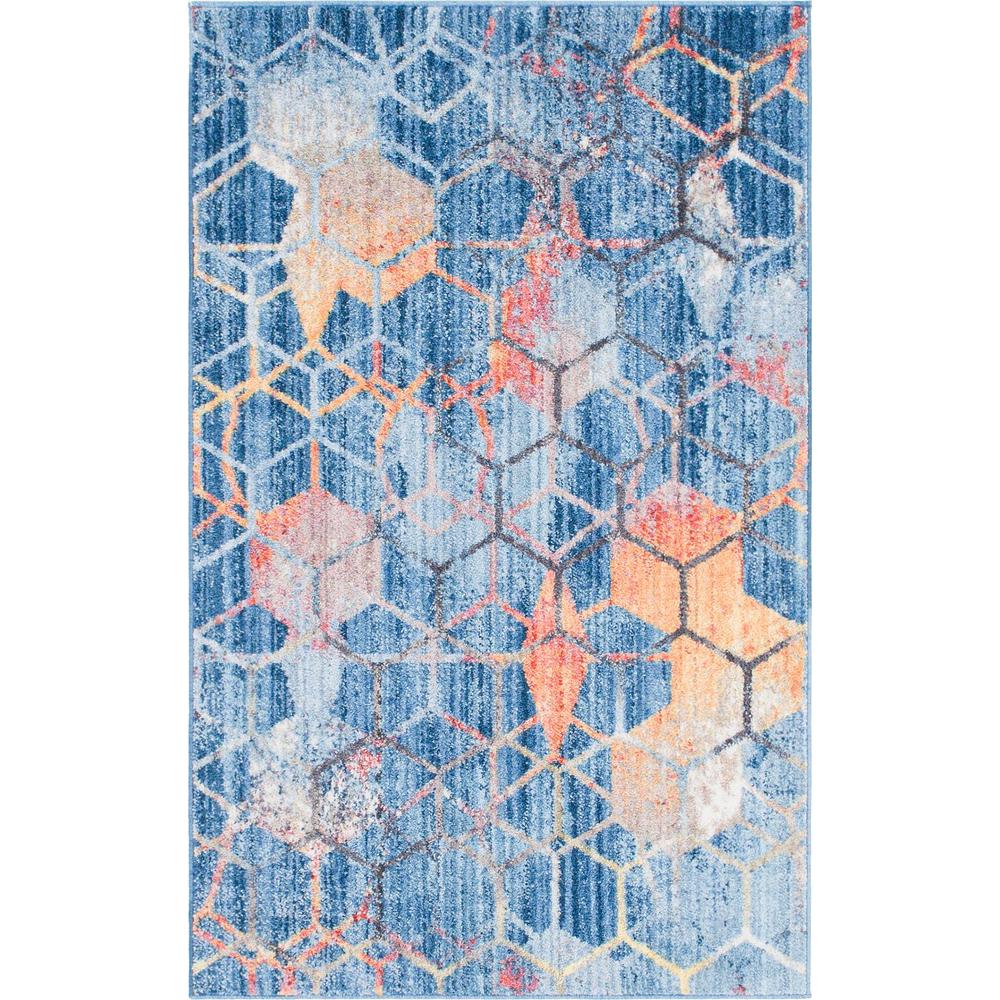 Rainbow Honeycomb Rug, Blue (3' 3 x 5' 3). Picture 1