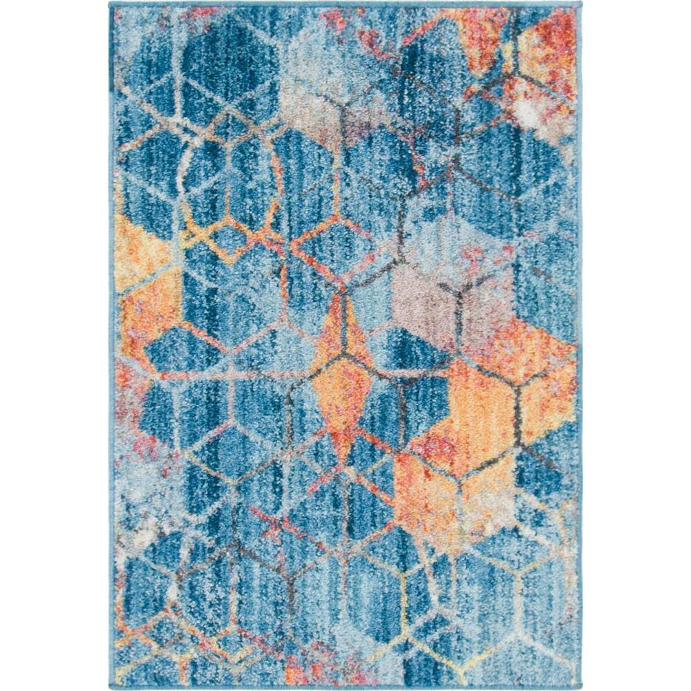 Rainbow Honeycomb Rug, Blue (2' 2 x 3' 0). Picture 1