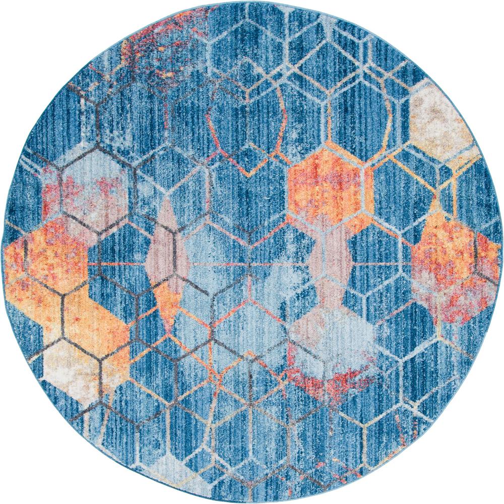 Rainbow Honeycomb Rug, Blue (6' 0 x 6' 0). Picture 1