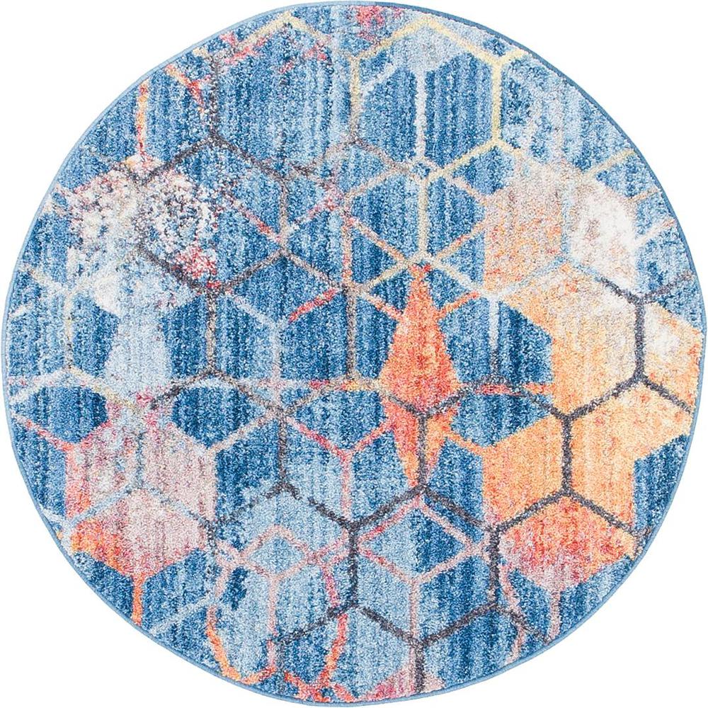 Rainbow Honeycomb Rug, Blue (3' 3 x 3' 3). Picture 1