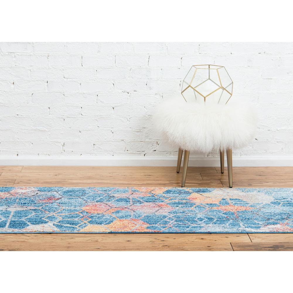 Rainbow Honeycomb Rug, Blue (2' 0 x 6' 0). Picture 5