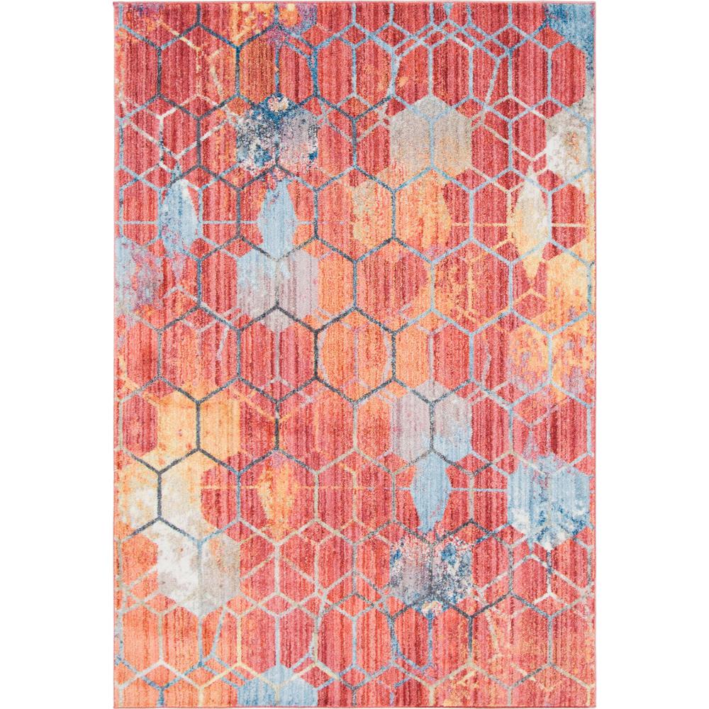 Rainbow Honeycomb Rug, Red (5' 3 x 7' 9). Picture 1