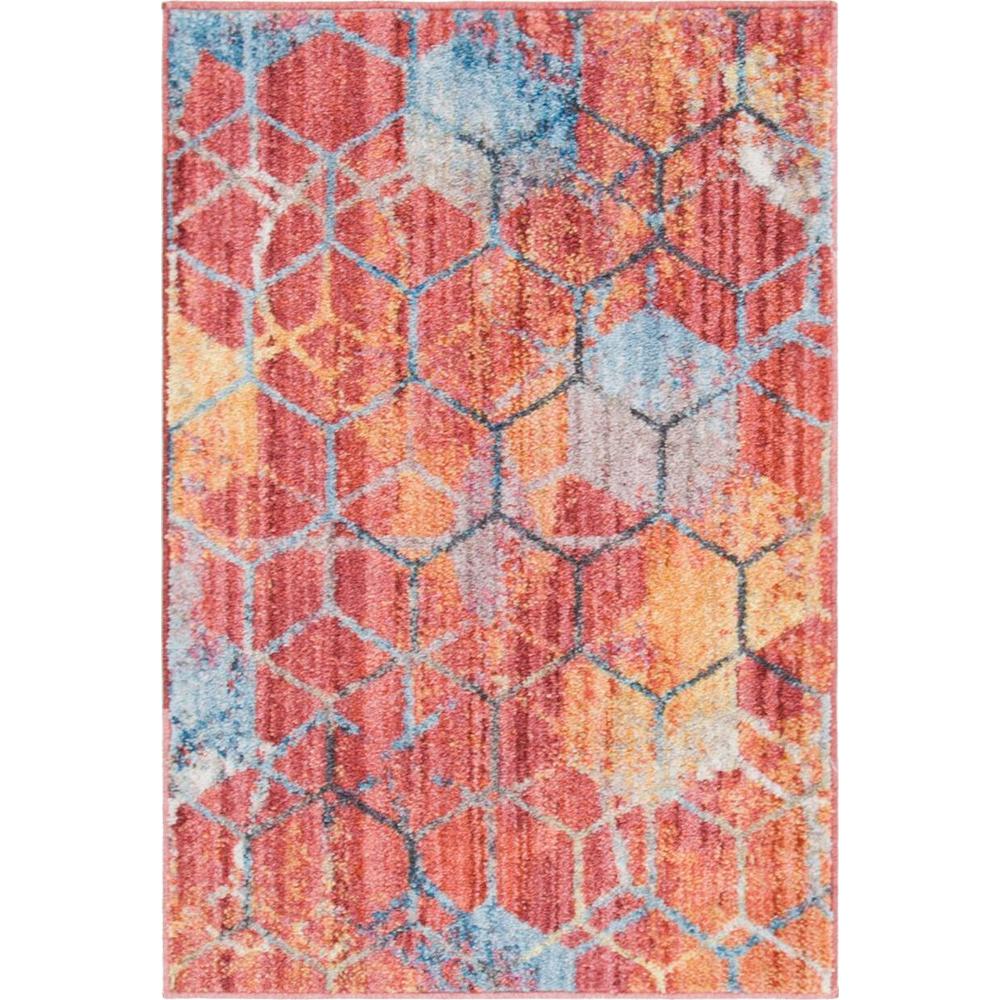 Rainbow Honeycomb Rug, Red (2' 2 x 3' 0). Picture 1