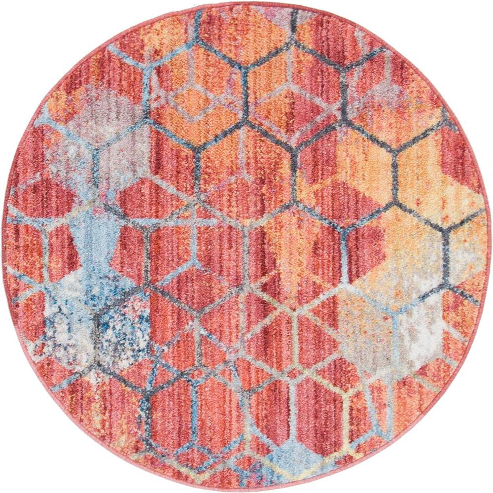 Rainbow Honeycomb Rug, Red (3' 3 x 3' 3). Picture 1