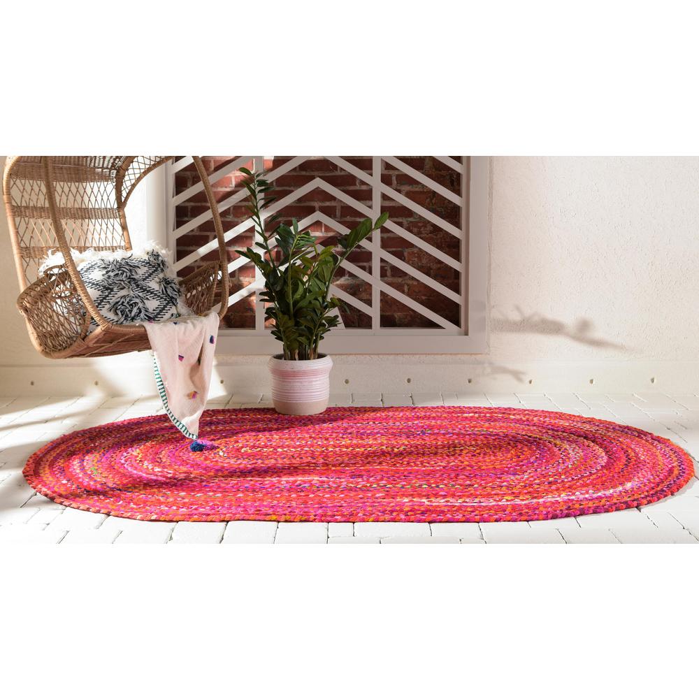 Braided Chindi Rug, Red (8' 0 x 10' 0). Picture 4