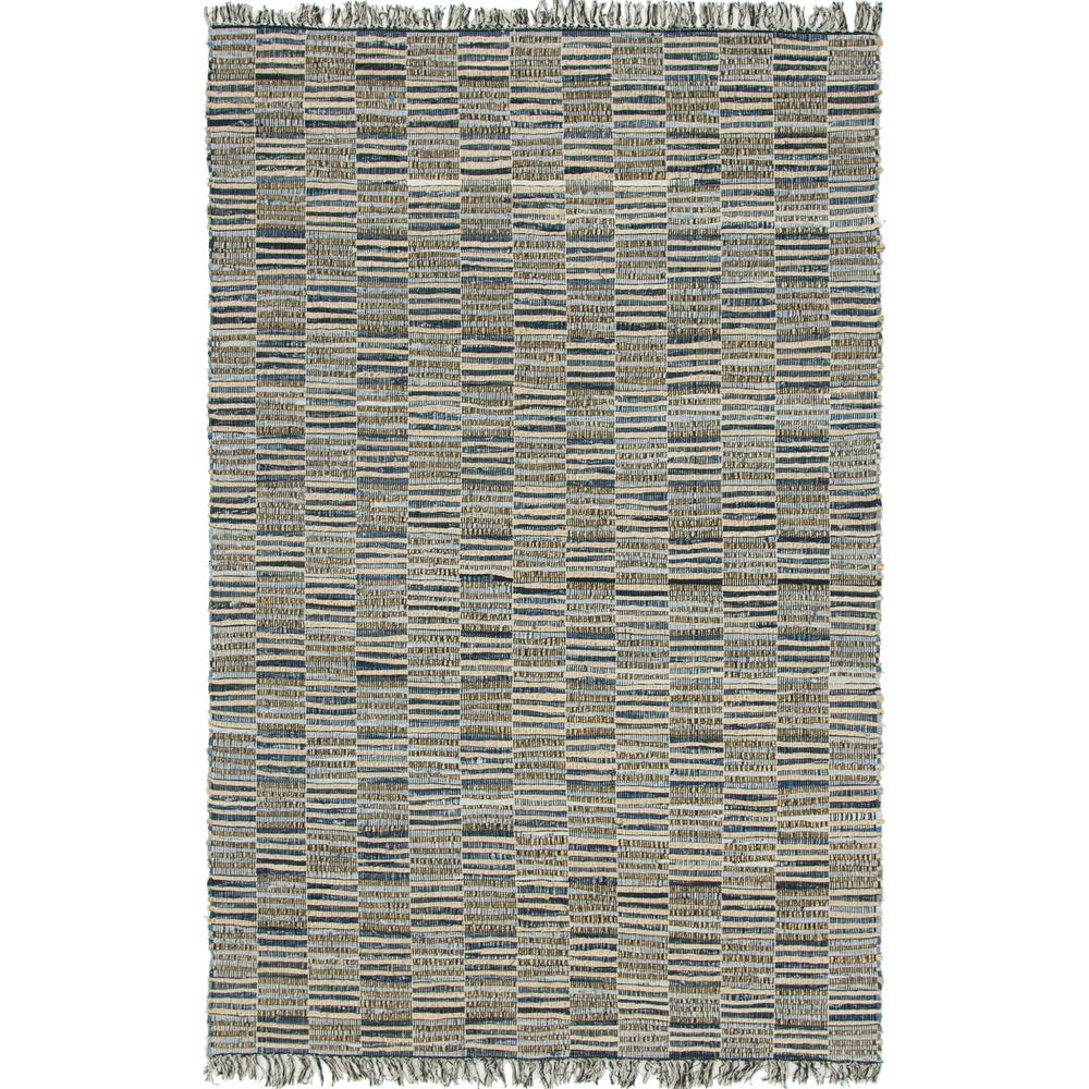 Checkered Chindi Jute Rug, Blue (6' 0 x 9' 0). Picture 1