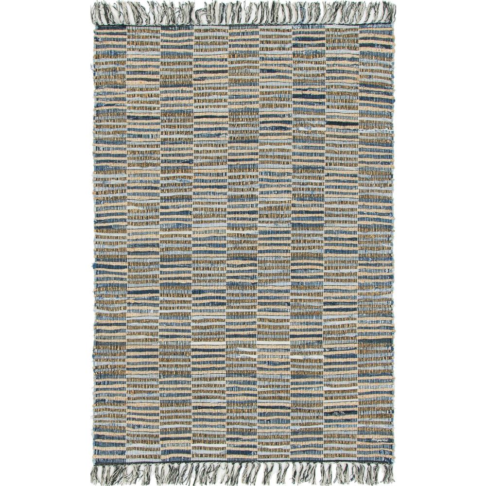 Checkered Chindi Jute Rug, Blue (4' 0 x 6' 0). Picture 1
